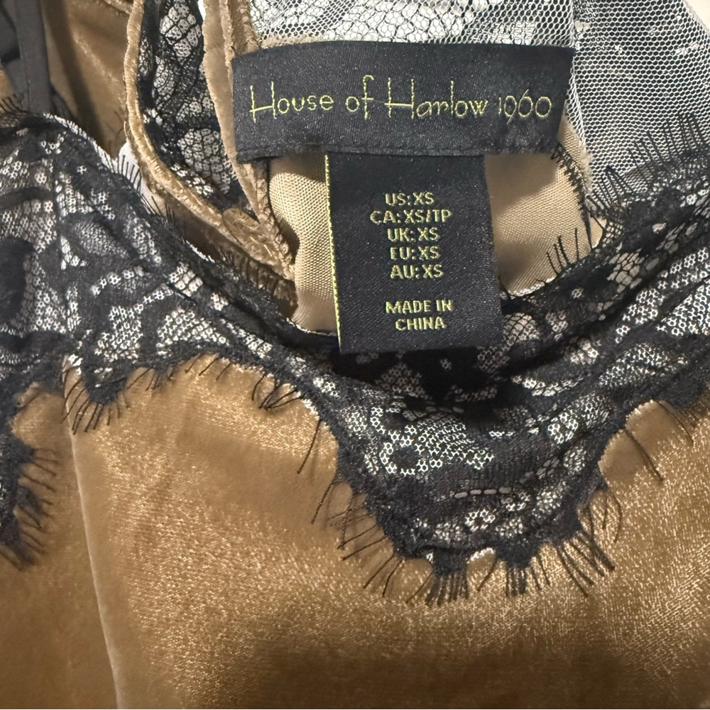 House of Harlow 1960 Velvet Lace Trim 2-Piece Skirt Set XS Olive Slip Midi - Picture 4 of 7